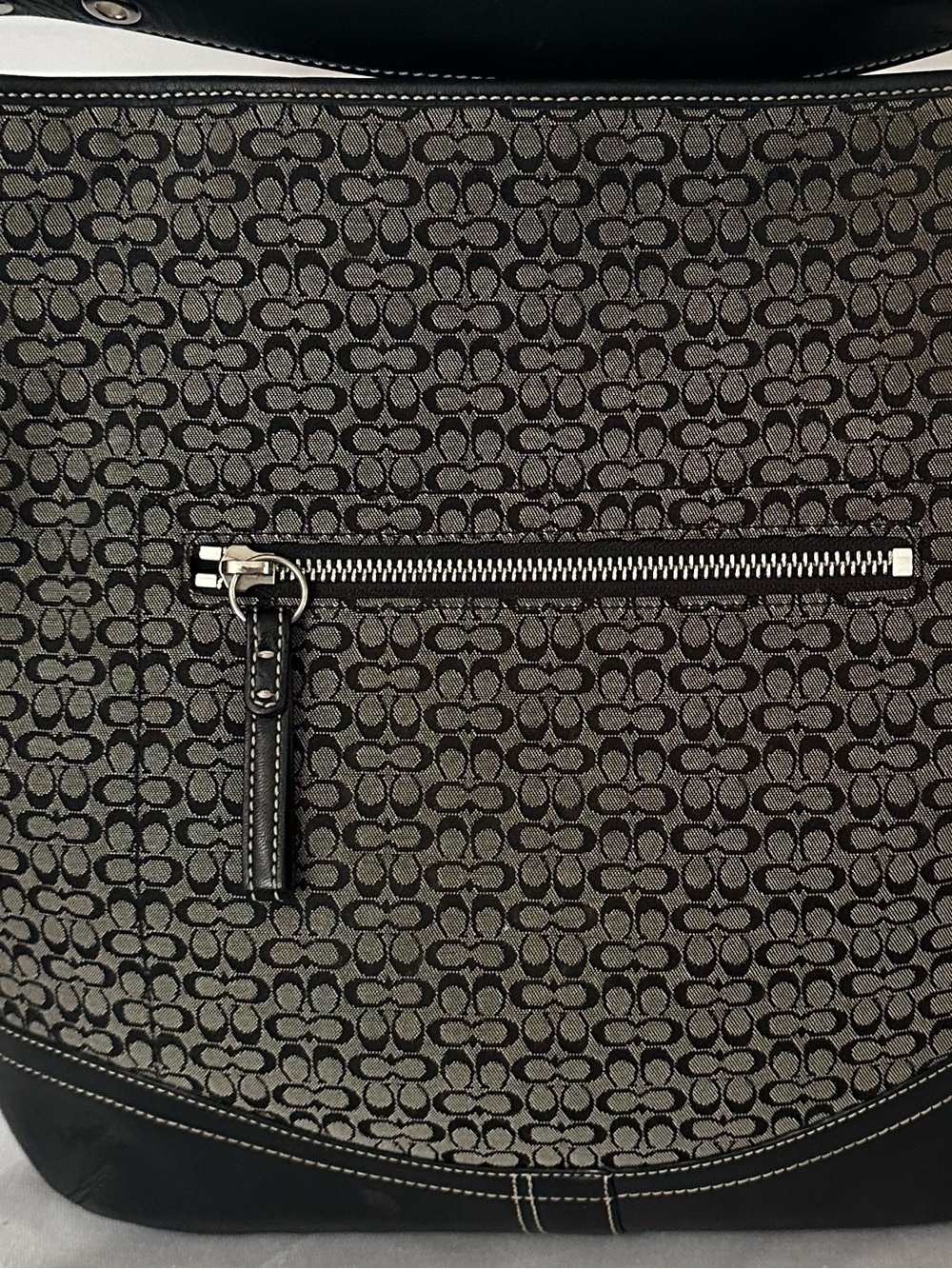 Vintage Coach Designer-Pattern Black and Gray Shoulder Bag